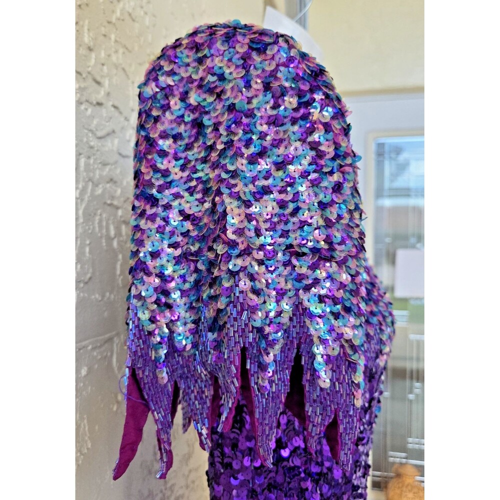 RARE CACHE Vtg 80s Purple Silk Sequin Gown Dress 10 Pageant Dynasty Angel Winged - Picture 15 of 16